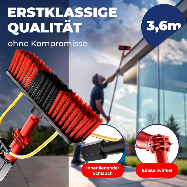 BoomDing Waschbürste mit Teleskopstiel 3,6 Meter | Aluminium |Teleskop Waschbürste | Wintergarten Re