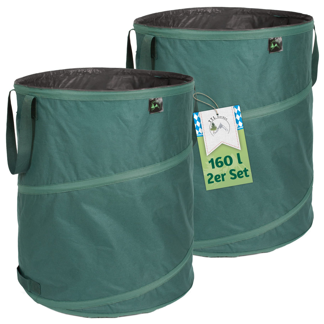 TTL Garden 2x 160L Pop Up Gartensack Premium - 220gsm 600D Oxford 2er Set 160 Liter Gartenabfallsack