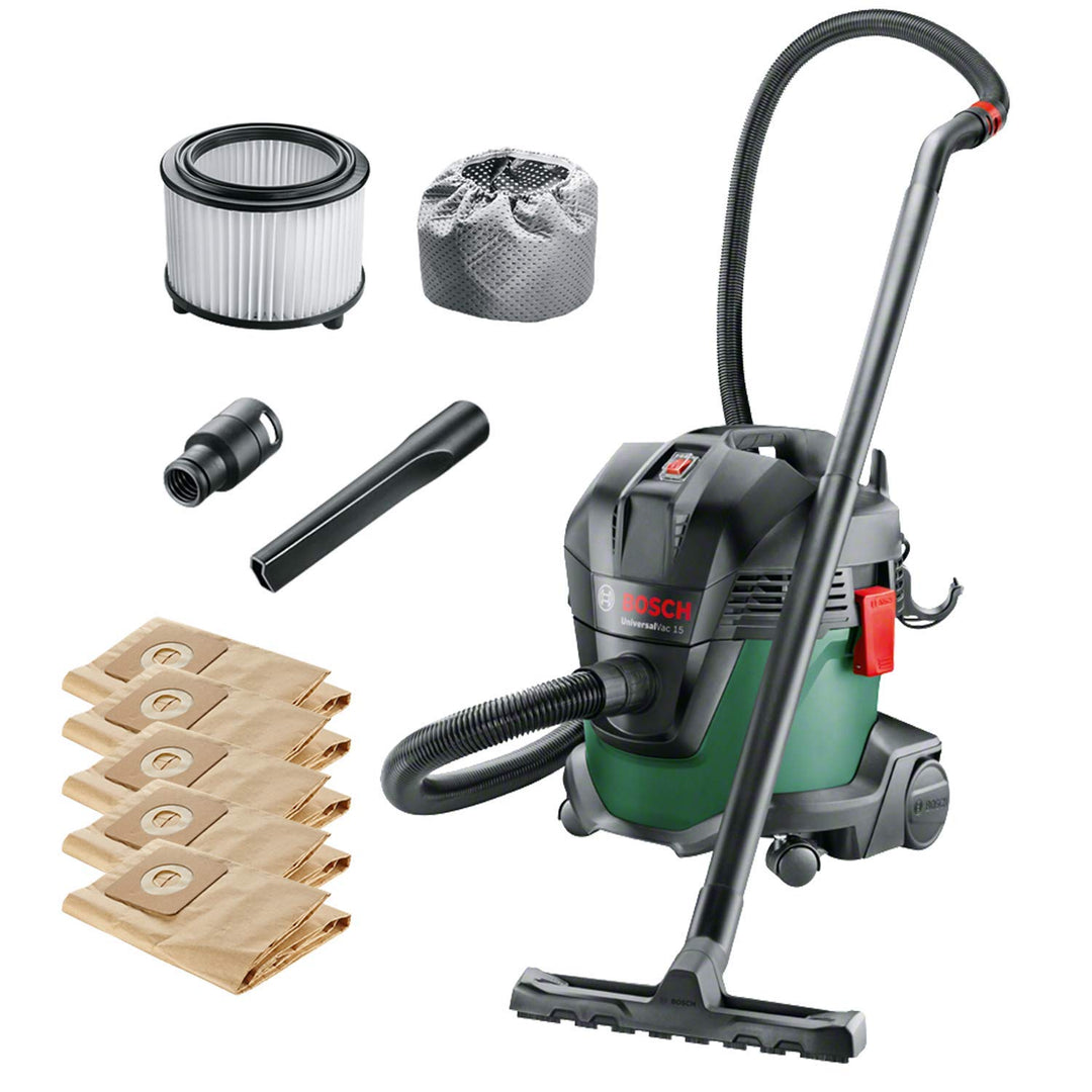 Bosch Nass- und Trockensauger UniversalVac 15 (1000 Watt, 15 Liter Behältervolumen, in Karton) + 5x