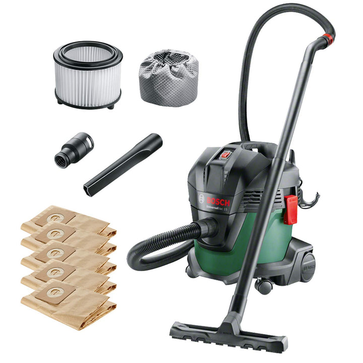 Bosch Nass- und Trockensauger UniversalVac 15 (1000 Watt, 15 Liter Behältervolumen, in Karton) + 5x