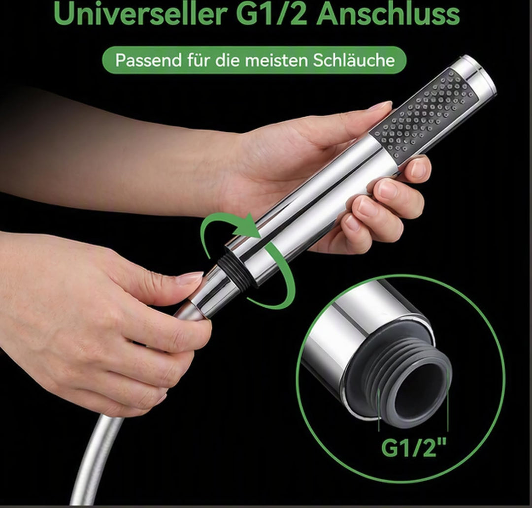 Handbrause für Badezimmer, Verchromt. (Silber mit Wasserrohr), Silber mit Wasserrohr