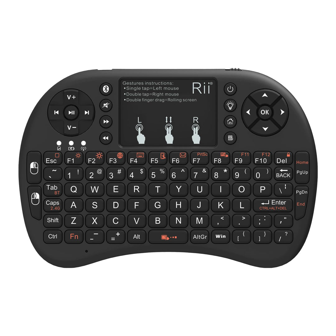Rii Mini i8+ Wireless (QWERTY US Layout) - Mini Beleuchtete Tastatur mit Multi-Touch Maus-Pad für Sm