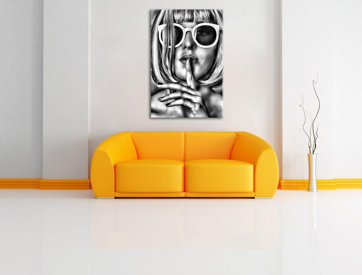 Pixxprint Monocrome, Attraktive Frau mit bunten Haaren, Format: 100x70 auf Leinwand, XXL riesige Bil