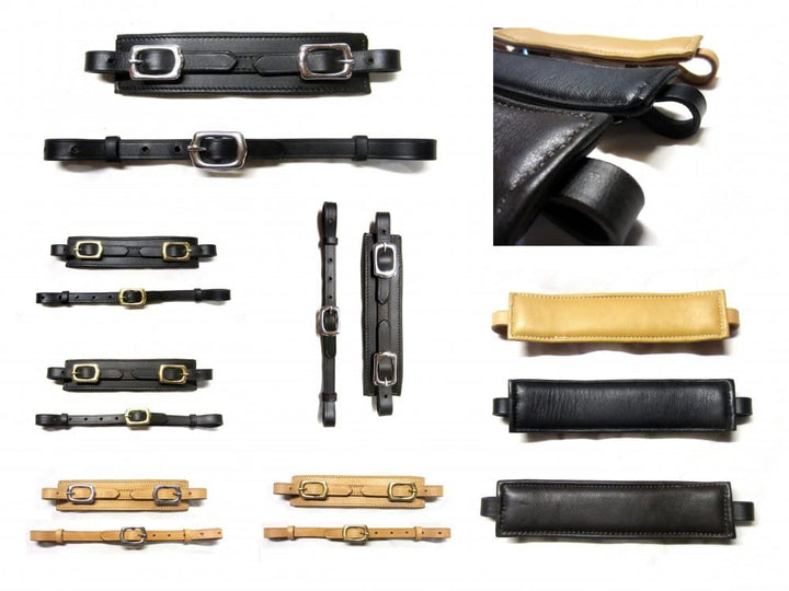 PS Pferdeartikel Mit Softleder gepolsterter Nasenriemen Plus Kinnriemen im Set Farbe Natur mit silbe