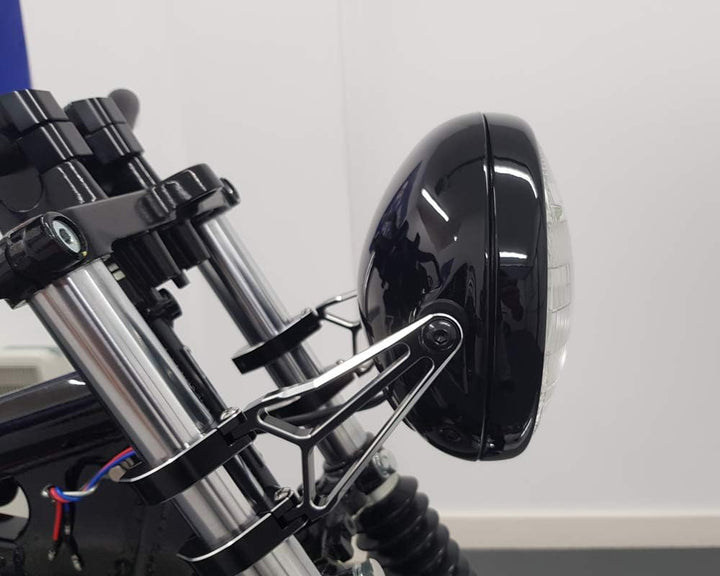 Motorrad 7.7" Scheinwerfer Glanz Schwarz 12V 55W für Cafe Racer & Scrambler - Schale