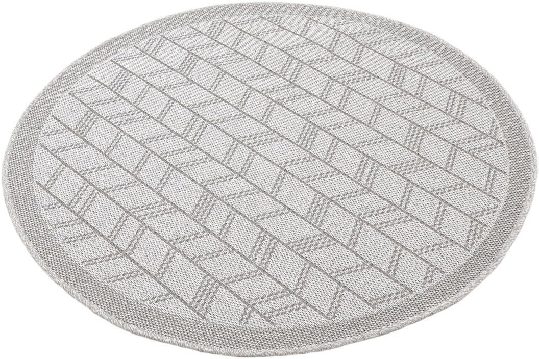 carpetfine In- und Outdoor Teppich Boho Rund Beige Flachgewebeteppich Ø 120 cm | Moderner Teppich We