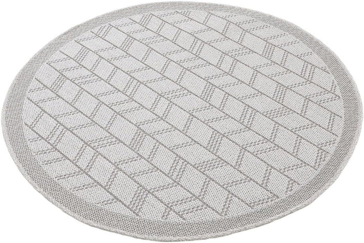 carpetfine In- und Outdoor Teppich Boho Rund Beige Flachgewebeteppich Ø 120 cm | Moderner Teppich We