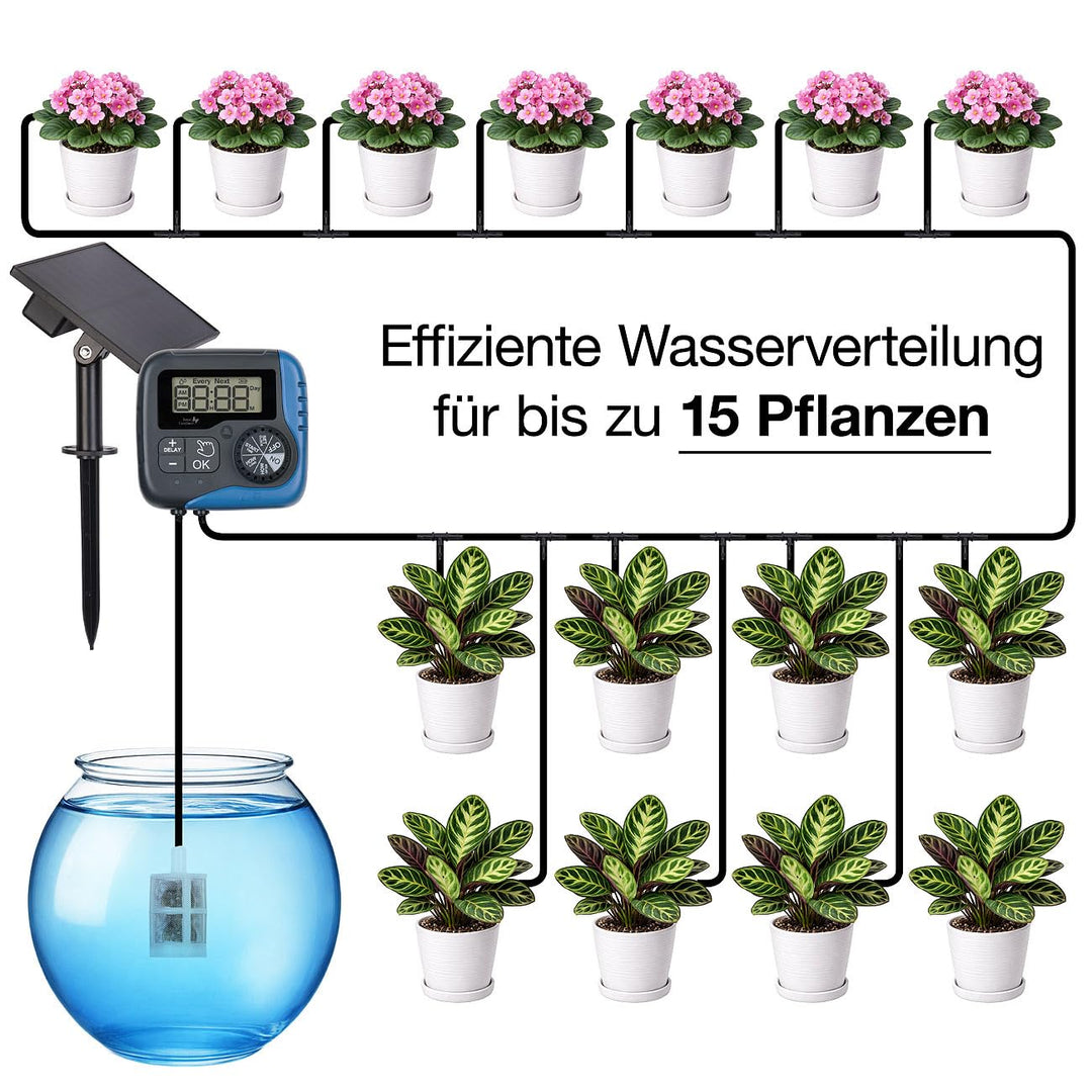 Royal Gardineer Bewässerung Solar: 2er-Set Solar-Bewässerungssysteme für 30 Pflanzen, bis 45 l/Std.,