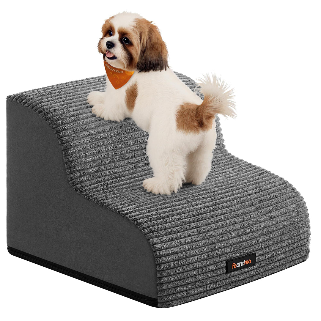 Feandrea Hundetreppe, 2 Stufen, Cord mit Querstreifen, Haustiertreppe, für Bett, Sofa, wasserdicht,