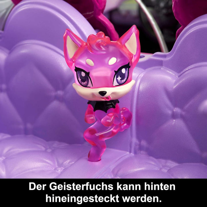 Monster High Spielzeugauto, Ghoul Mobile mit Tierfigur und coolem Zubehör, lilafarbenes Cabrio mit S