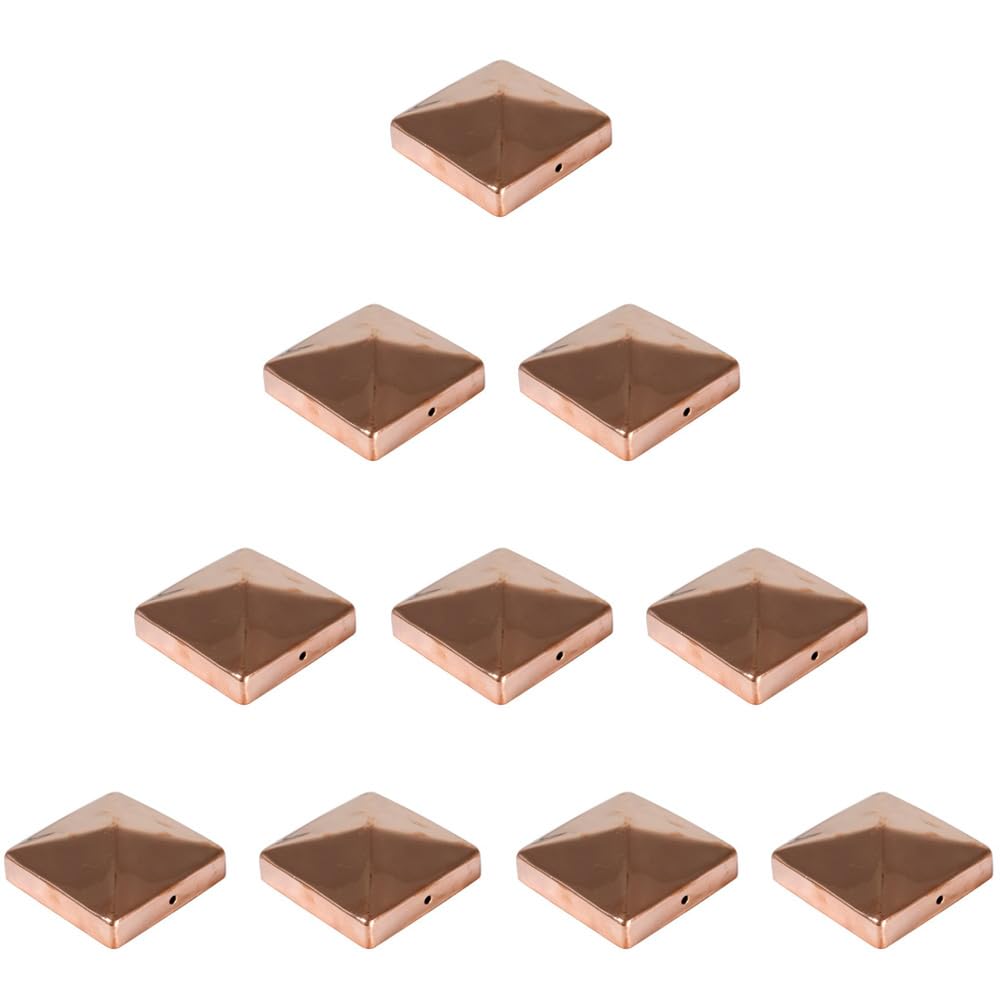 10er Set Pfostenkappe Kupfer | Form: Pyramide | im Mass 9x9 (9,1x9,1) cm eckig | aus Kupfer, poliert