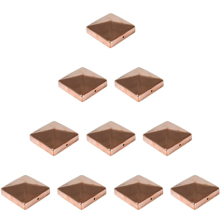 10er Set Pfostenkappe Kupfer | Form: Pyramide | im Mass 9x9 (9,1x9,1) cm eckig | aus Kupfer, poliert