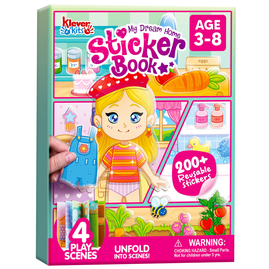Klever Kits Wiederverwendbares Stickerbuch 3D-Stickerbücher für Kinder, tragbar, wasserdicht, geeign