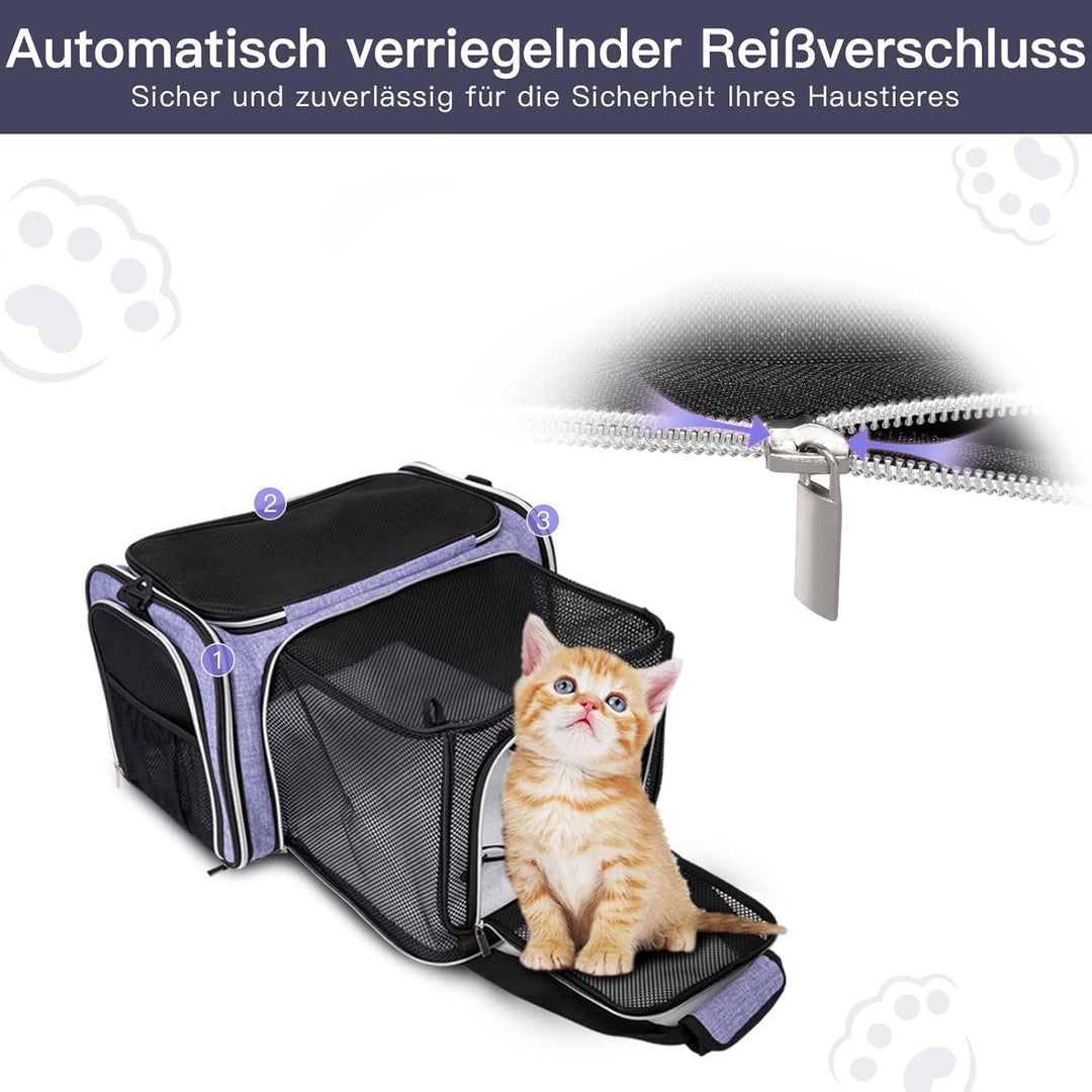 BAGLHER Erweiterbare Katzentrage mit Reise-Klo, Haustierreise, 5 Seiten offene Türen, 3 Seiten, ausl