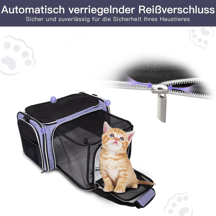 BAGLHER Erweiterbare Katzentrage mit Reise-Klo, Haustierreise, 5 Seiten offene Türen, 3 Seiten, ausl