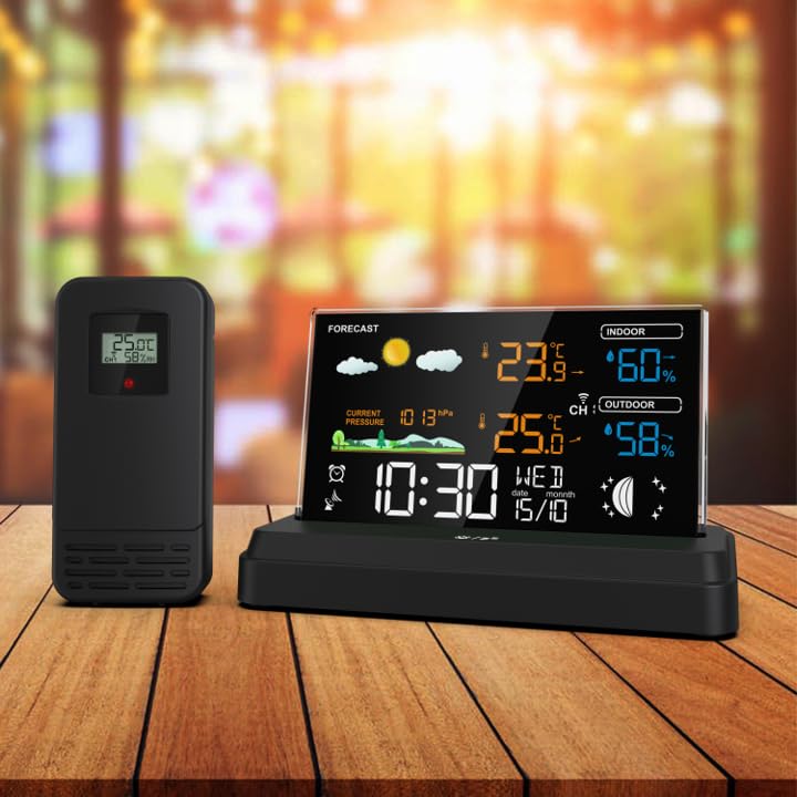 SOUCCESS FUNK-WETTERSTATION "DELUXE" - FARBIGE WETTERSTATION MIT FUNKUHR, WETTERDATEN, AUSSENSENSOR,