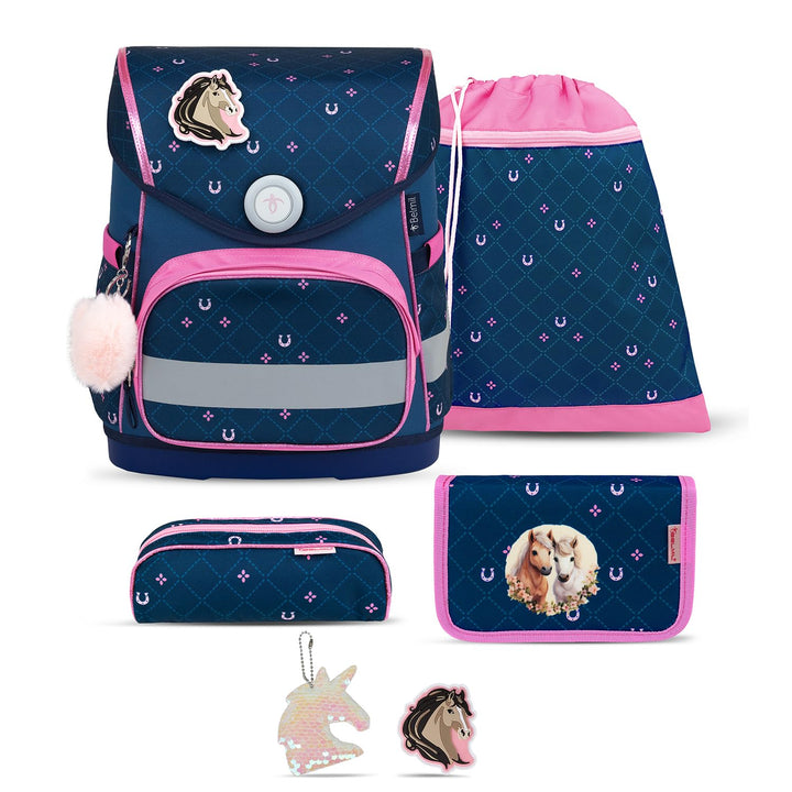 Belmil Compact Schulranzen Set 5 teilig mit extra Schlüsselanhänger oder extra Brustgurt (405-41AGS