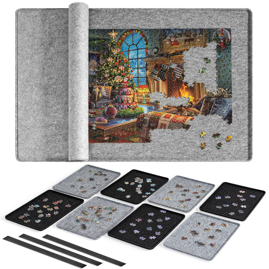 Lavievert Portable Design | Mit 8 Sortierschalen | Jigsaw Puzzle Board/Tischplatte mit Filzbezug/Mat