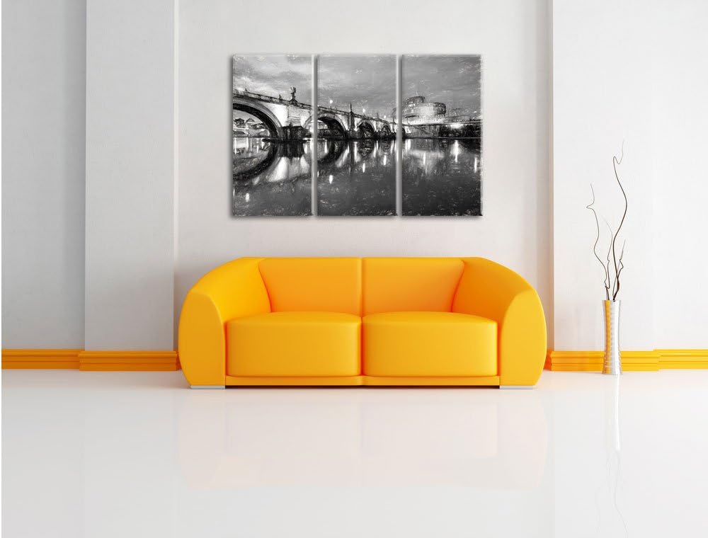 Pixxprint Nachtansicht von S. Angelo-Brücke als Leinwandbild/Grösse: 3 Teilig (120x80) cm/Wandbild/K