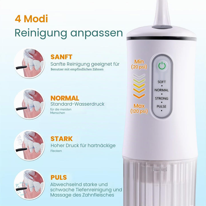 Wasserseide für Zähne Kabellose Zahndusche Munddusche, Elektrische Zahnreiniger mit 4 Modi 8 Strahls