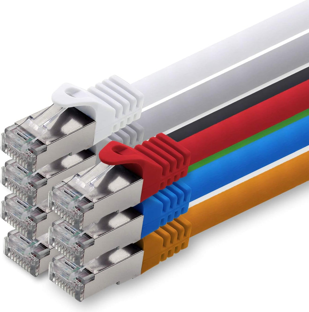 1aTTack.de 3,0m - 7 Farben - 7 Stück CAT.7 Netzwerkkabel Patchkabel SFTP PIMF LSZH Gigabit Lan Kabel