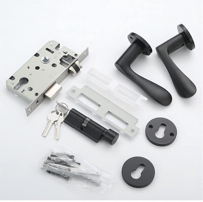 Qrity Modernes Griffschloss Holztürschloss Aluminium Split Hebelschloss Set Mute, Schwarz Türhebelgr