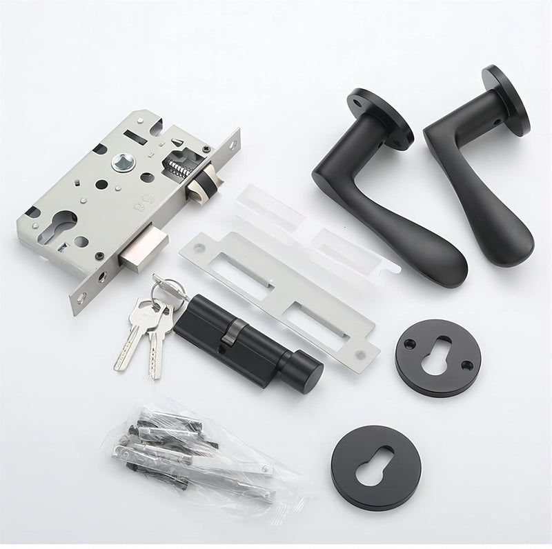 Qrity Modernes Griffschloss Holztürschloss Aluminium Split Hebelschloss Set Mute, Schwarz Türhebelgr