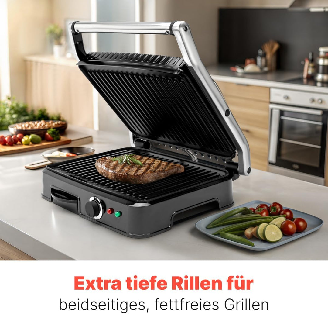 Clatronic KG 3487 Kontaktgrill für beidseitiges, fettfreies Grillen, antihaftbeschichtete Grillplatt
