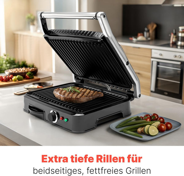 Clatronic KG 3487 Kontaktgrill für beidseitiges, fettfreies Grillen, antihaftbeschichtete Grillplatt