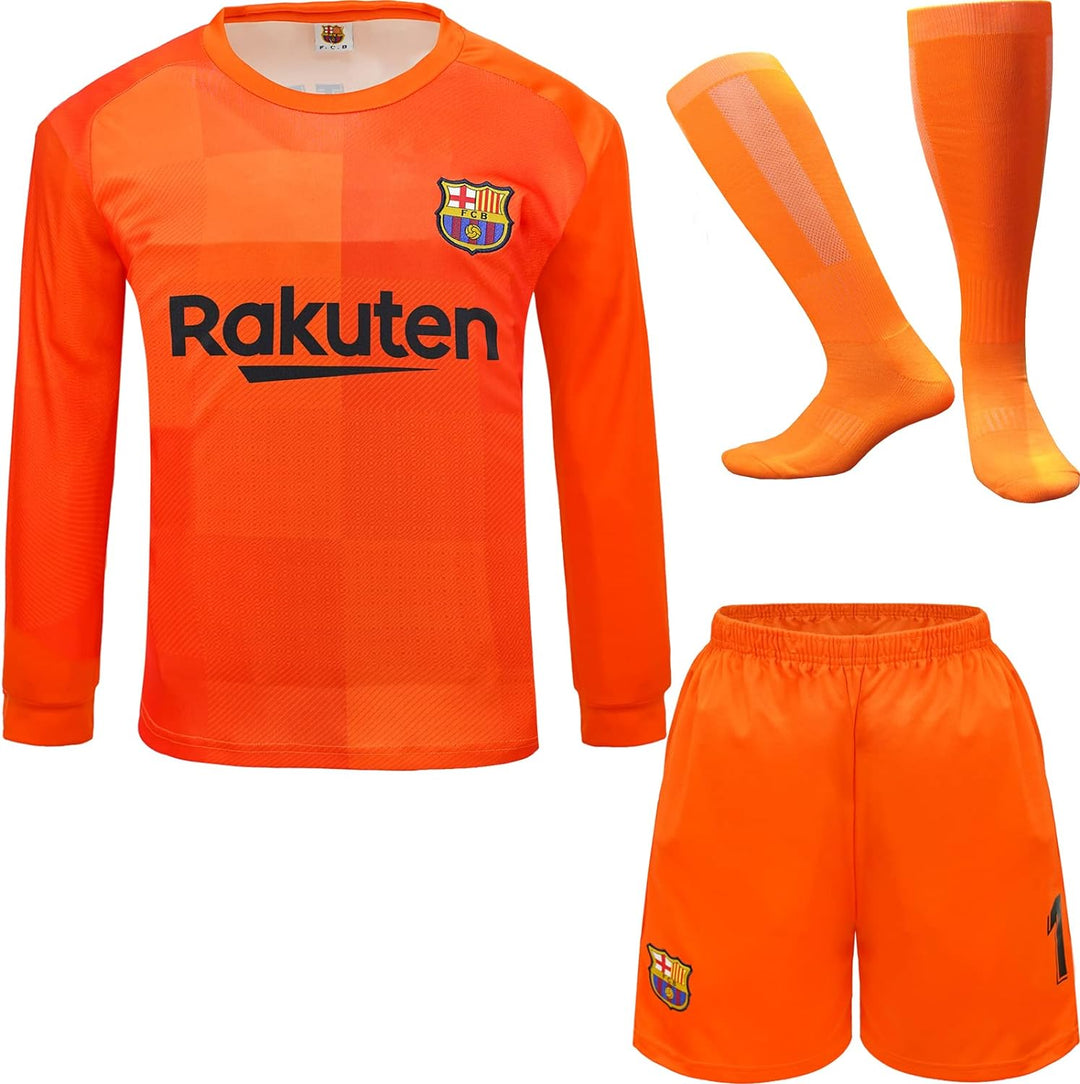 NIHMEX Barcelona TER Stegen Kinder Torwart Trikot Fussball #1, Neu Saison, Shorts Socken Torwarttrik