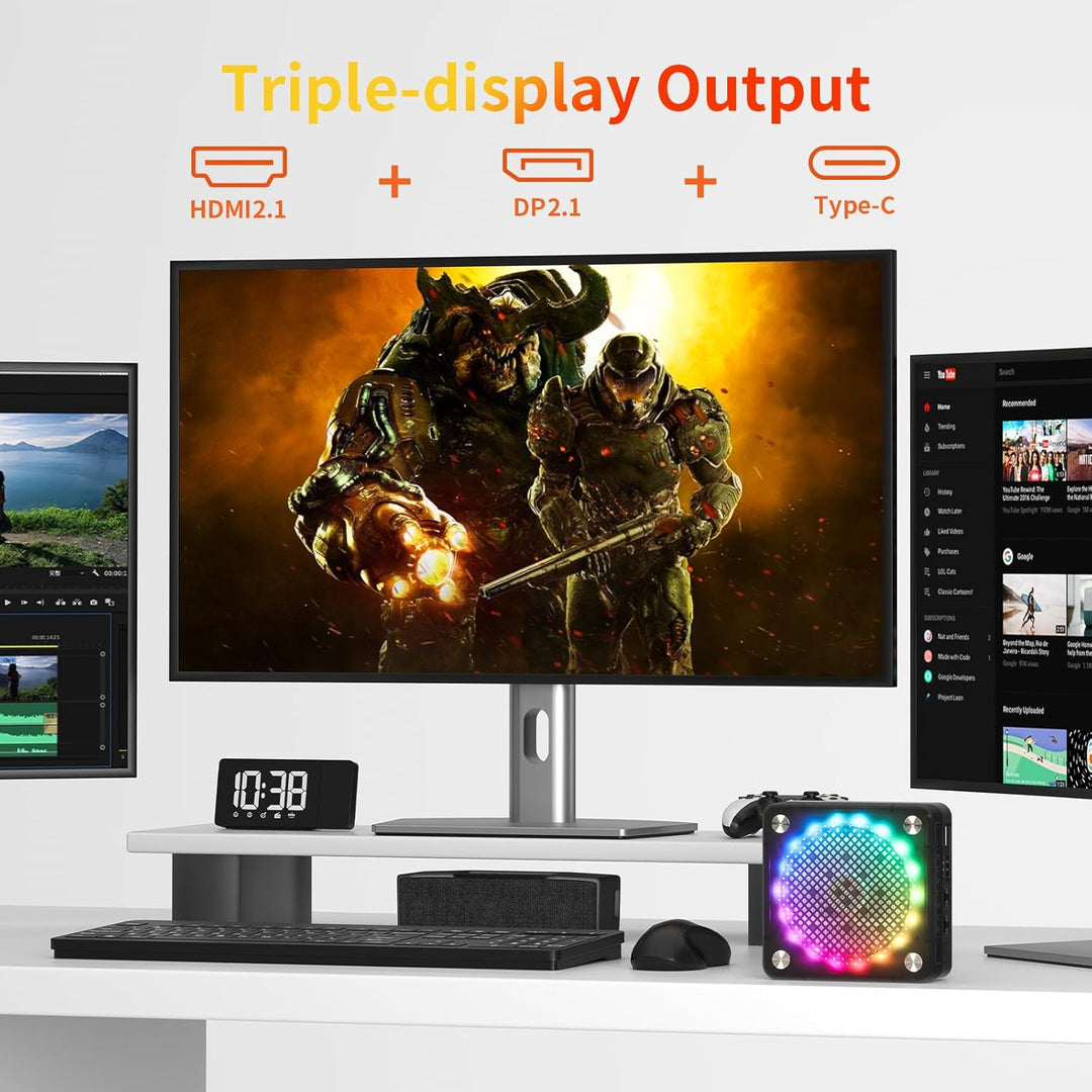 AWOW Gaming Mini PC AMD Ryzen 7 7840HS (8C/16T, bis zu 5,1 GHz), 4K Triple Display, BT5.2, WiFi6, 2.