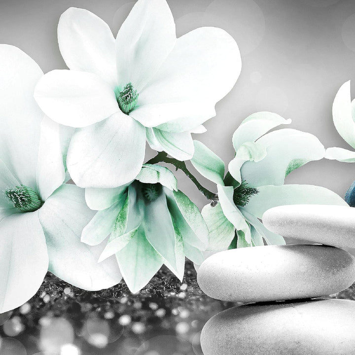 Runa Art Bild Modern Blumen Magnolien - Made in Germany - Wandbilder Abstrakt Grau Türkis 4 Teilig 0