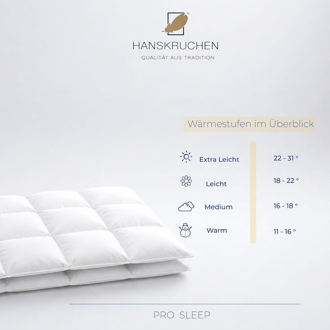 HANSKRUCHEN® Pro Sleep Daunendecke 135x200 cm - Extra leicht / Sommer - Made in Germany Kassettendec