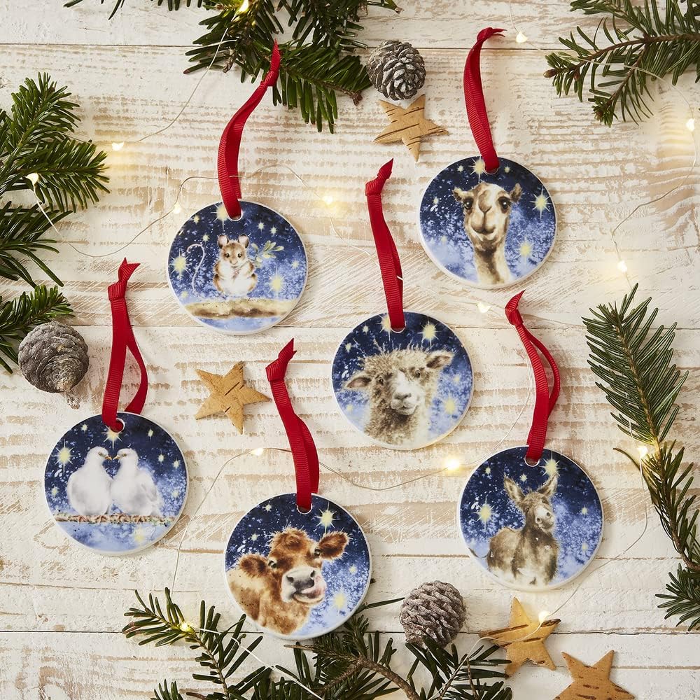 Royal Worcester Wrendale Designs Krippenbaumschmuck, 6 Stück