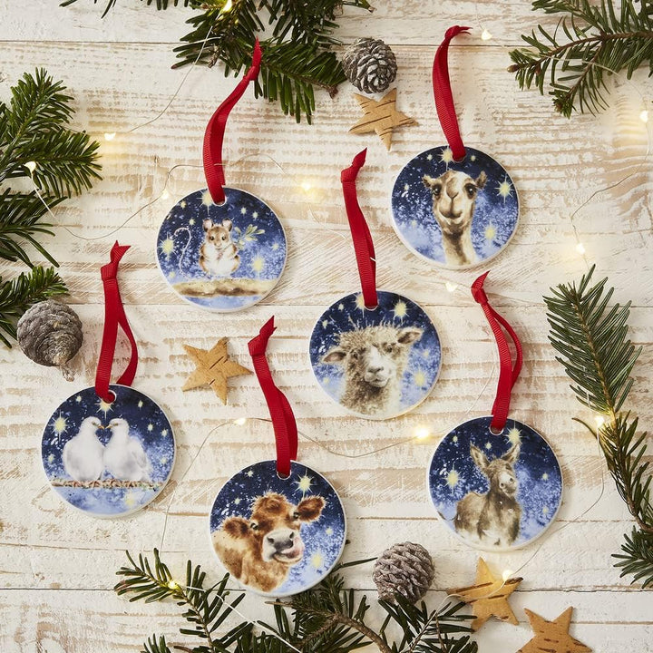 Royal Worcester Wrendale Designs Krippenbaumschmuck, 6 Stück