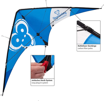 Skymonkey Powerstreamer XXL Lenkdrachen, Sportlenkdrache Fortgeschrittene- 212 cm Blau, Blau