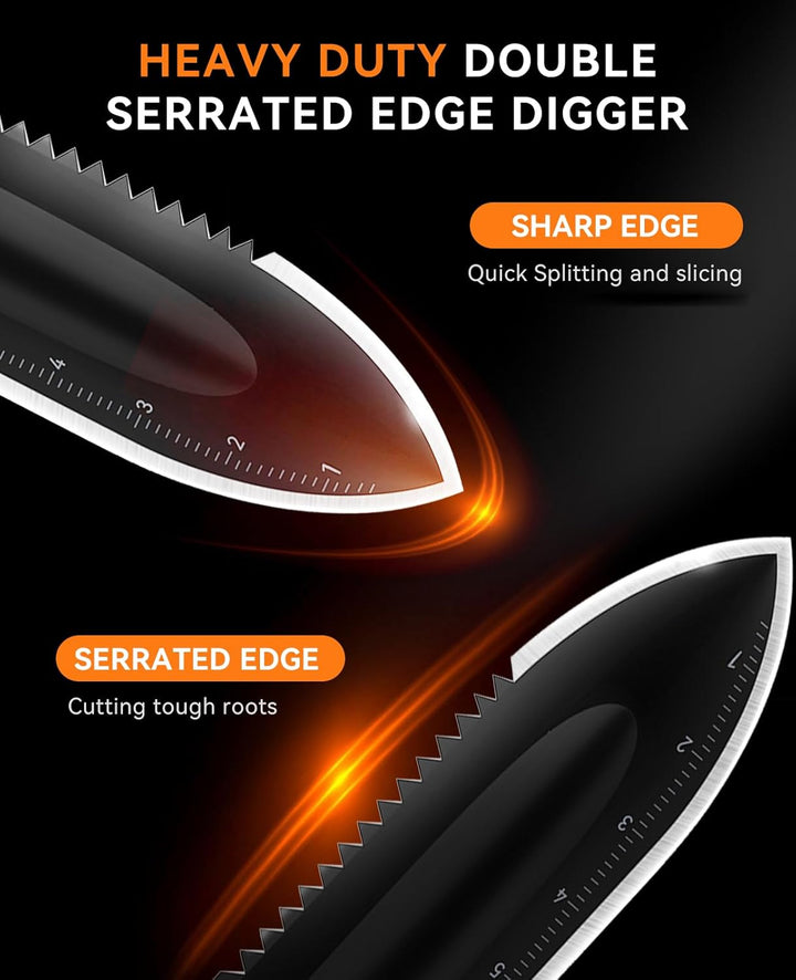 SUNPOW Robuste Gartenschaufel mit Tragescheide – Kleiner Spaten mit Doppelter Gezackter Kante, Grabu