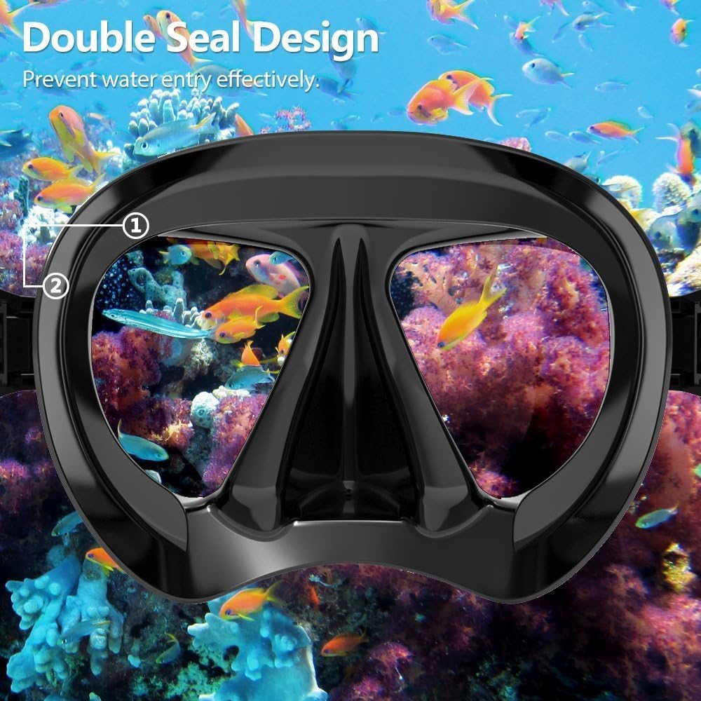 Taucherbrille für Erwachsene mit Anti-Nebel Schnorchelmaske, Schwimmmaske gehärtetem Glas und Nasena