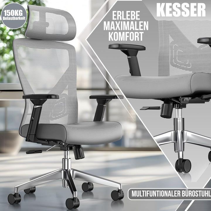 KESSER® Bürostuhl Ergonomisch mit verstellbaren Armlehnen | Drehstuhl mit Lendenwirbelstütze Rückens