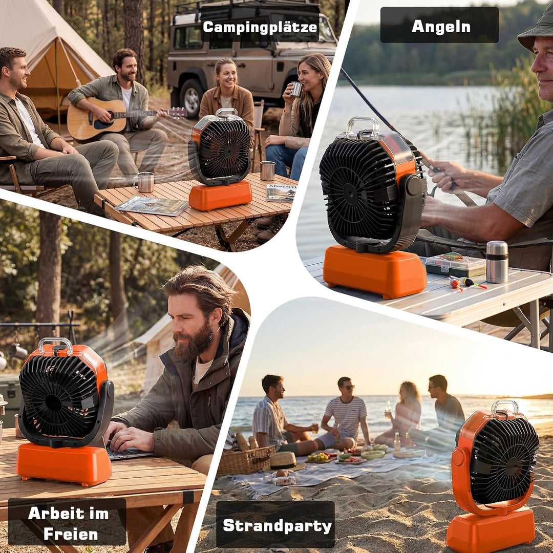 20000mAh Camping Ventilator Akku mit Licht, 0-100 Stufen Regelbar Outdoor Ventilator mit Sprühfunkti