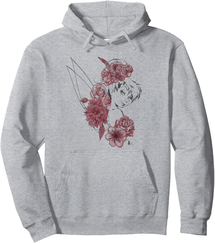 Disney Peter Pan Tinkerbell Floral Portrait Sketch Pullover Hoodie