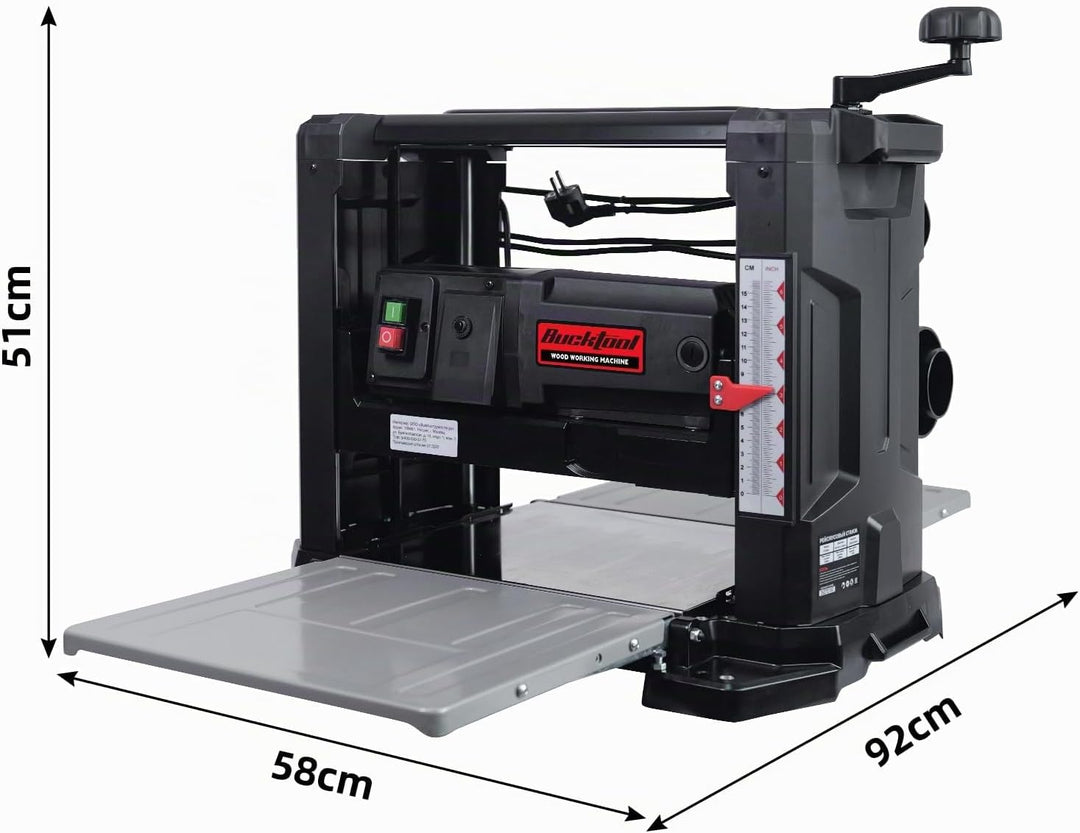 Bucktool Dickenhobelmaschine 330 mm, 1800 W, 9500 U/min, Durchlasshöhe/-breite 152/330 mm, max. 3 mm