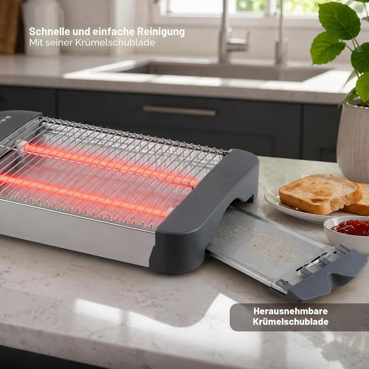 Grunkel - Flat toaster for all types of bread and baked goods with 600 W power, toast timer with 6 l