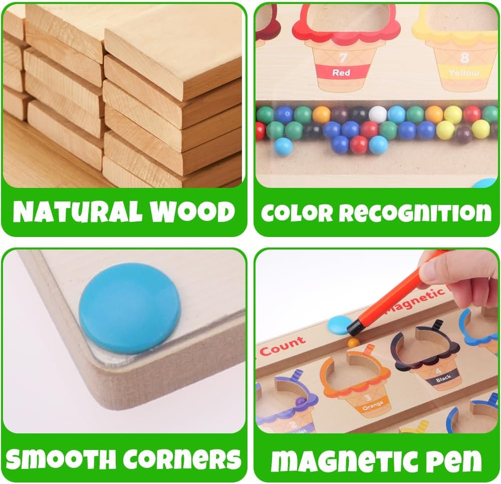 Montessori Spielzeug ab 2 3 4 5 6 Jahre Magnetspiel Labyrinth Holzspielzeug Kinderspielzeug Eiscreme