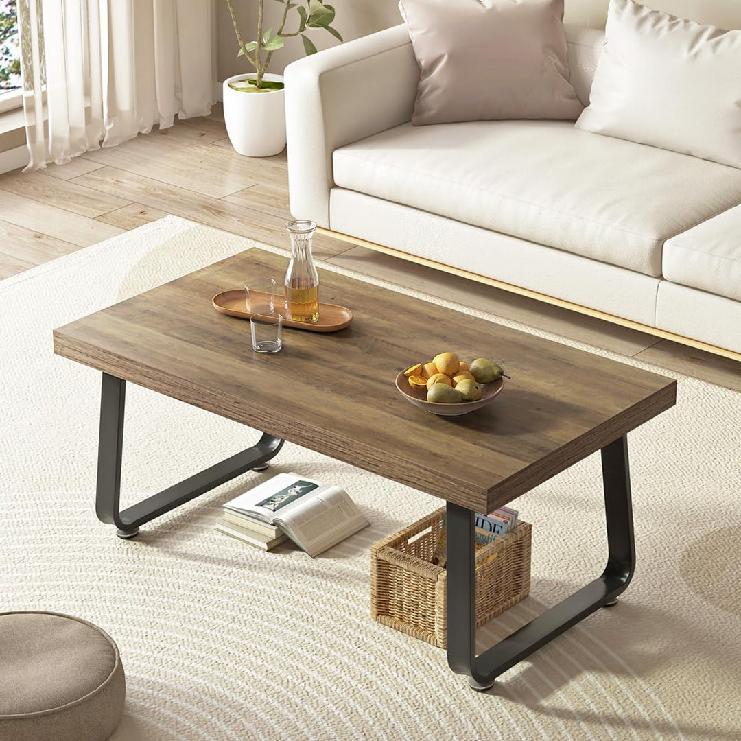 HSH Couchtisch Holz Vintage Design Wohnzimmertisch aus Holz und Metall Sofatisch Coffee Table Tisch