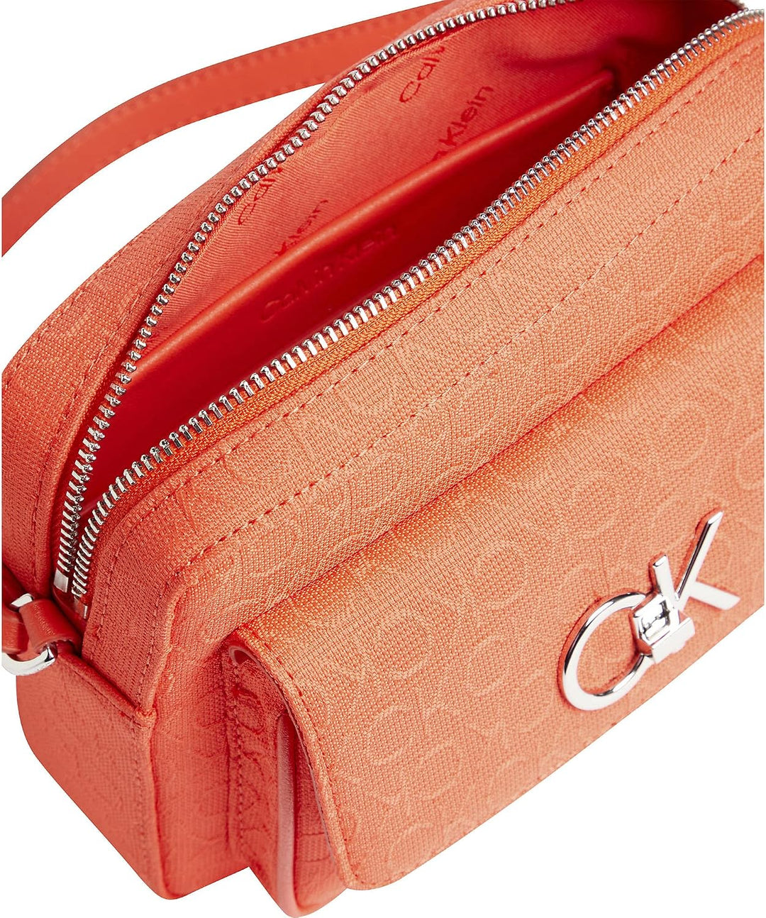Calvin Klein Re-Lock Camera Bag W/Flap Jacquard Deep Orange