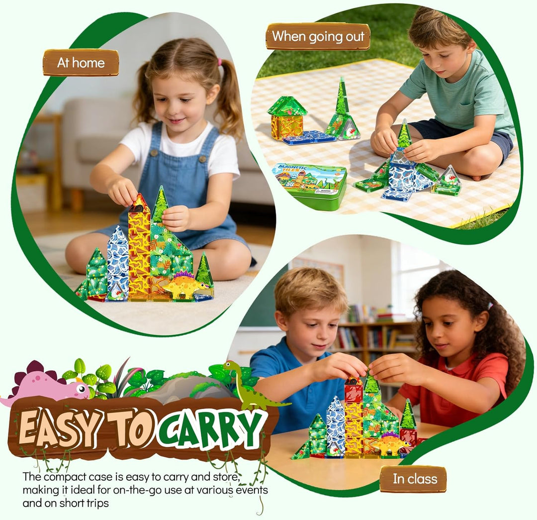 Magnetische Bausteine Kinder Verstaubare, Dinosaurier Magna Tiles, Dschungel Magnet Spielzeug, Mini