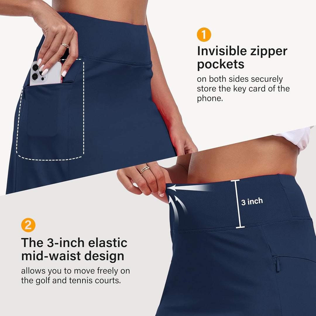 MoFiz Damen Tennisrock Sportlicher mit Shorts Taschen Sommer SkirtRock mit Tunnelzug, Blau-b