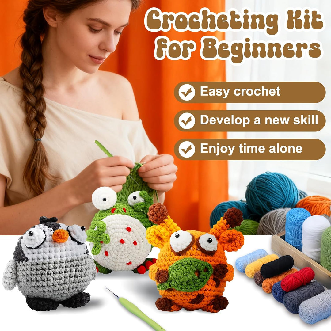 Welhammsae Häkelset für Anfänger, 4 Stück Tier Häckel Kit für Anfänger mit Garn, Häkelnadeln, Füllun