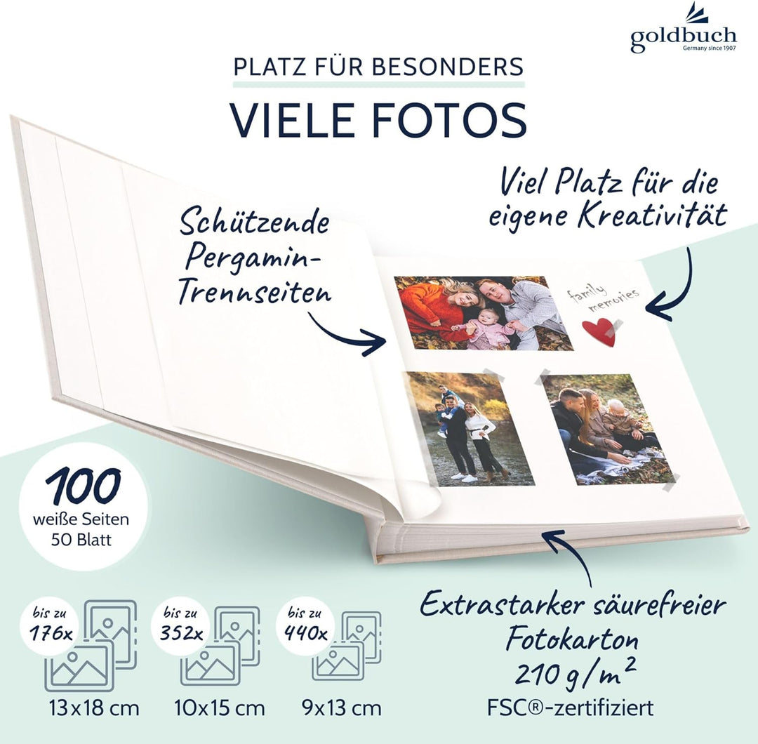 goldbuch 31 033 Fotoalbum Aus klein wird GROss, Fotobuch mit 100 weissen Seiten mit Pergamin Trennbl